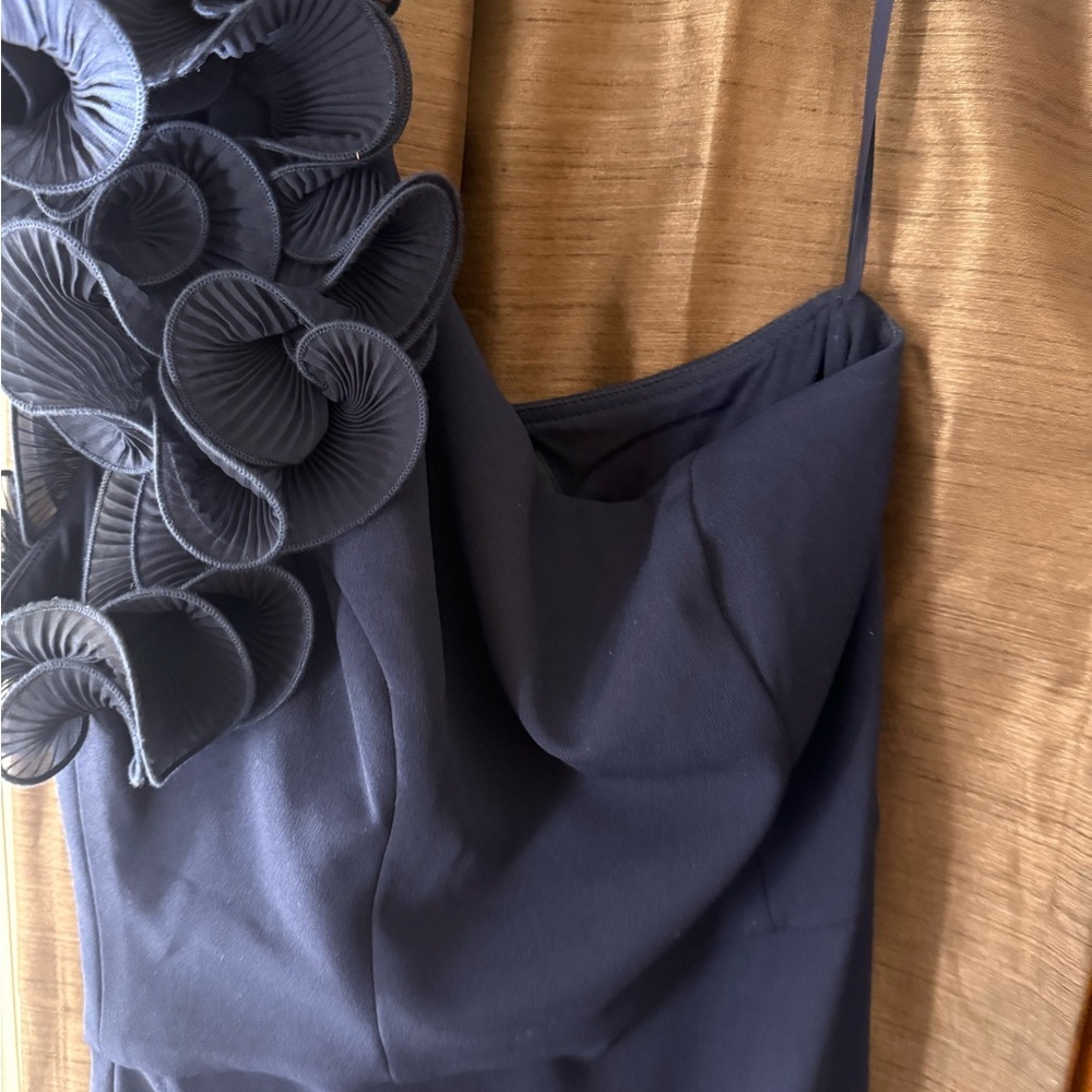 Xscape Marianna Navy One Shoulder Scuba Crepe Gown Size 8 Worn Once - Picture 5 of 11